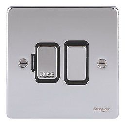 Schneider Electric Ultimate Low Profile 13A Switched Fused Spur  Polished Chrome with Black Inserts