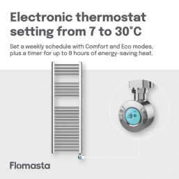 Flomasta 1200mm x 400mm 853BTU Chrome Flat Electric Towel Radiator