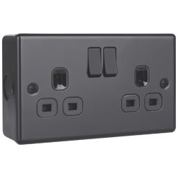 British General  Black 13A 2-Gang DP Switched Metal Clad Socket  with Colour-Matched Inserts
