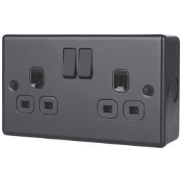 British General  Black 13A 2-Gang DP Switched Metal Clad Socket  with Colour-Matched Inserts