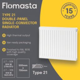 Flomasta 500mm x 700mm 2744BTU White Type 21 Convector Radiator