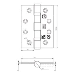 Smith & Locke  Satin Stainless Steel Grade 13 Fire Rated Door Hinges 102mm x 76mm 15 Pack