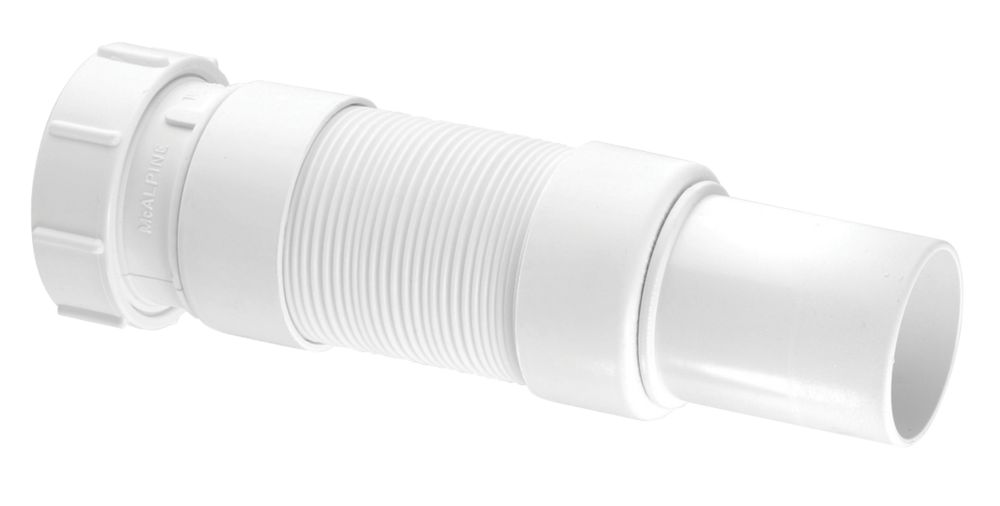 McAlpine Flexcon6 Flexible Waste Pipe Fitting White 40mm x 210mm Screwfix