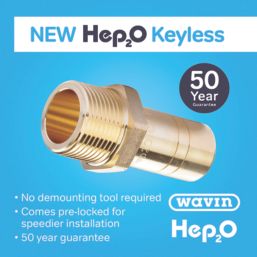 Hep2O  Plastic Push-Fit Adapting Keyless Spigot Male Coupler 22mm x 3/4"