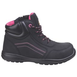 Amblers Lydia Metal Free Womens Lace & Zip Safety Boots Black / Pink Size 8