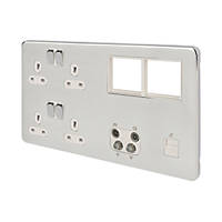 Schneider Electric Lisse Deco 13A 2-Gang Data Socket Polished Chrome with White Inserts