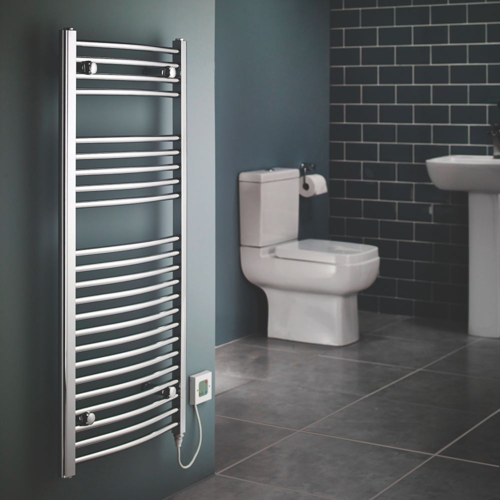 Flomasta Curved Electric Towel Radiator 1100mm x 500mm Chrome 853BTU -  Screwfix