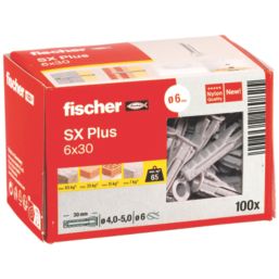 Fischer SX Plus Nylon Wall Plugs 6mm x 30mm 100 Pack