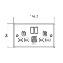 LAP  13A 2-Gang SP Switched Socket + 2.4A 12W 2-Outlet Type A & C USB Charger Polished Chrome with White Inserts