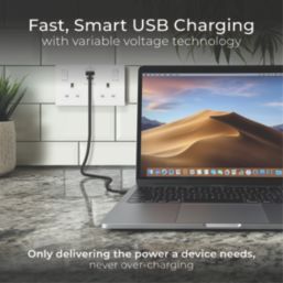 British General Evolve 13A 2-Gang SP Switched Socket + 3A 45W 2-Outlet Type A & C USB Charger Pearlescent White with White Inserts