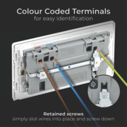 British General Evolve 13A 2-Gang SP Switched Socket + 3A 45W 2-Outlet Type A & C USB Charger Pearlescent White with White Inserts