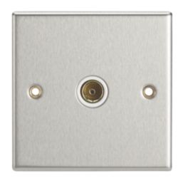 Contactum iConic 1-Gang Isolated Female Coaxial TV Socket Brushed Steel with White Inserts