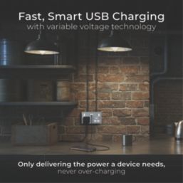 British General Metal Clad 13A 2-Gang SP Switched Metal Clad Socket + 3A 22W 2-Outlet Type A & C USB Charger with White Inserts