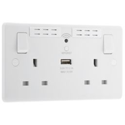 LAP  13A 2-Gang SP Switched Wi-Fi Extender + 2.1A 10.5W 1-Outlet Type A USB Charger White