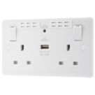 LAP  13A 2-Gang SP Switched Wi-Fi Extender + 2.1A 10.5W 1-Outlet Type A USB Charger White