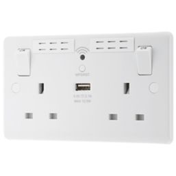 LAP  13A 2-Gang SP Switched Wi-Fi Extender + 2.1A 10.5W 1-Outlet Type A USB Charger White