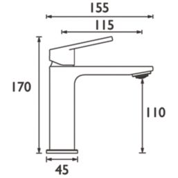 Bristan Frammento Black 170mm Standard Lever Mono Basin Mixer Tap  With Clicker Waste