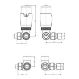 ETAL Danva 15mm x 1/2" Matt White Corner Modern Thermostatic Radiator Valve & Lockshield