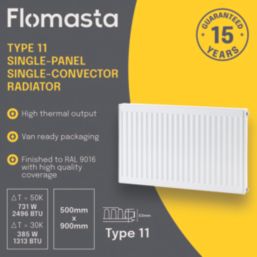 Flomasta 500mm x 900mm 2496BTU White Type 11 Convector Radiator