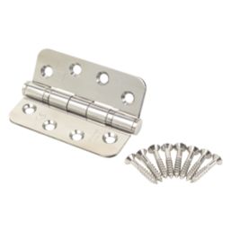 Smith & Locke  Polished Stainless Steel Grade 13 Fire Rated Radius Hinges 102mm x 76mm 2 Pack