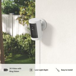 Ring Cam Plus Mains-Powered White Wired 2K Outdoor Cylinder Smart Camera