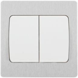 British General Evolve 20A 16AX 2-Gang 2-Way Wide Rocker Light Switch  Brushed Steel with White Inserts