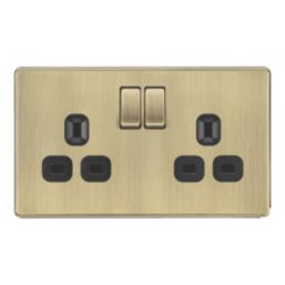 LAP  13A 2-Gang DP Switched Socket Antique Brass  with Black Inserts