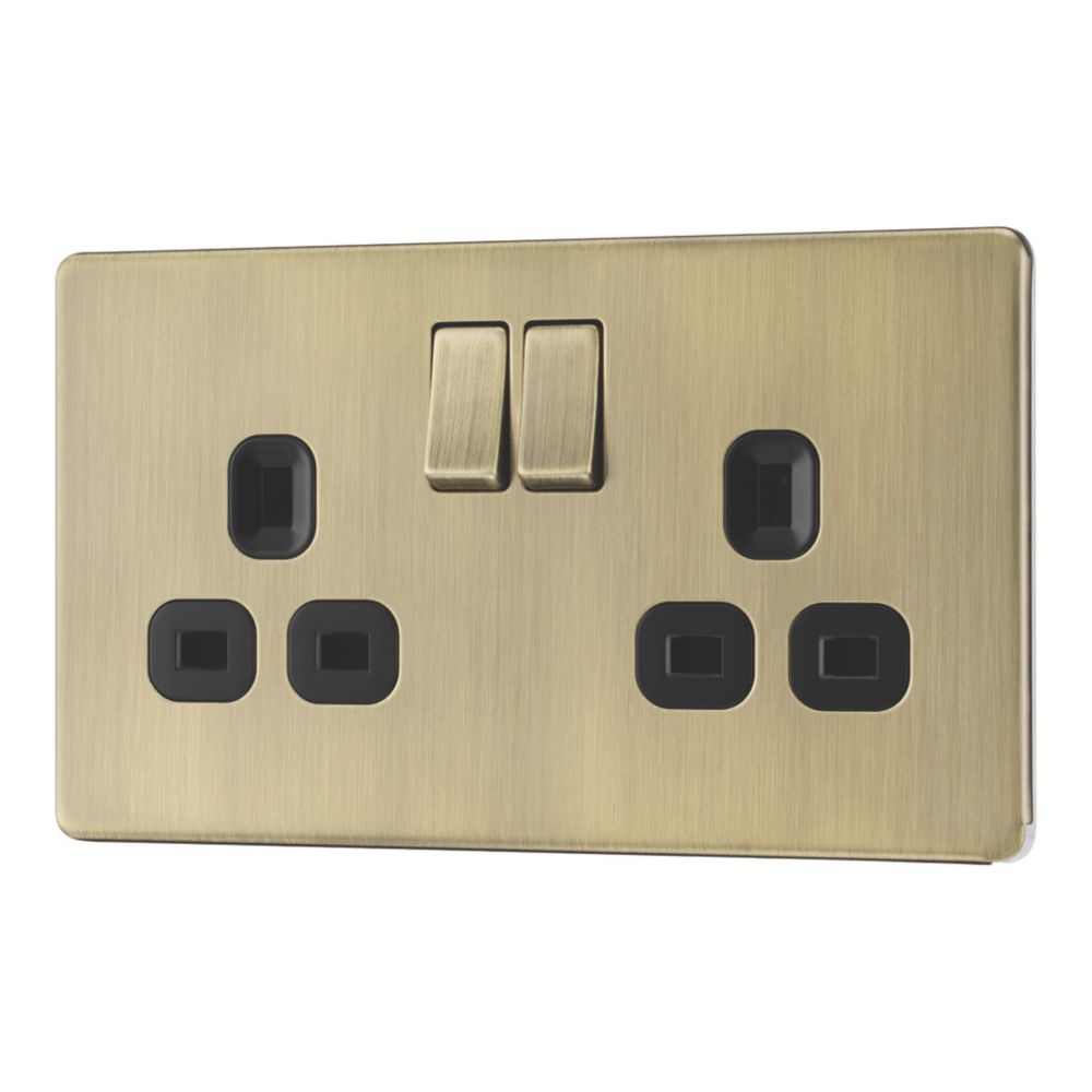LAP 13A 2-Gang DP Switched Socket Antique Brass with Black Inserts ...