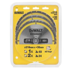 DEWALT  Wood/Plastic Circular Saw Blades 216mm x 30mm 24/40T 3 Pieces