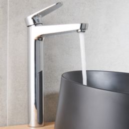 Swirl Caldew Silver 301mm Tall Round Head Mono Basin Mixer Tap  With Clicker Waste