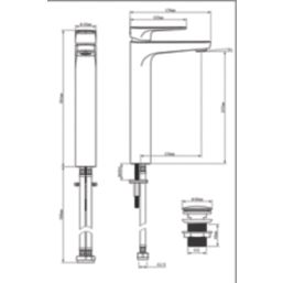 Swirl Caldew Silver 301mm Tall Round Head Mono Basin Mixer Tap  With Clicker Waste