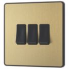 British General Evolve 20A 16AX 3-Gang 2-Way Light Switch  Satin Brass with Black Inserts