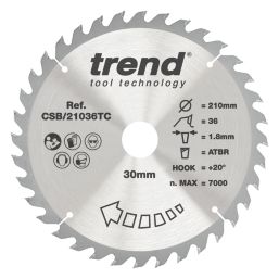 Trend CSB/21036TC Wood Thin Kerf Circular Saw Blade for Cordless Saws 210mm x 30mm 36T