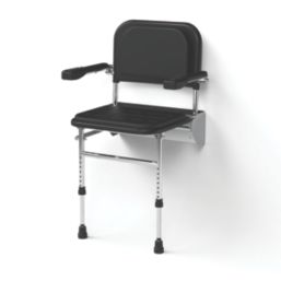 Nymas Wall Mounted Premium Padded Shower Seat with Back Rest Black
