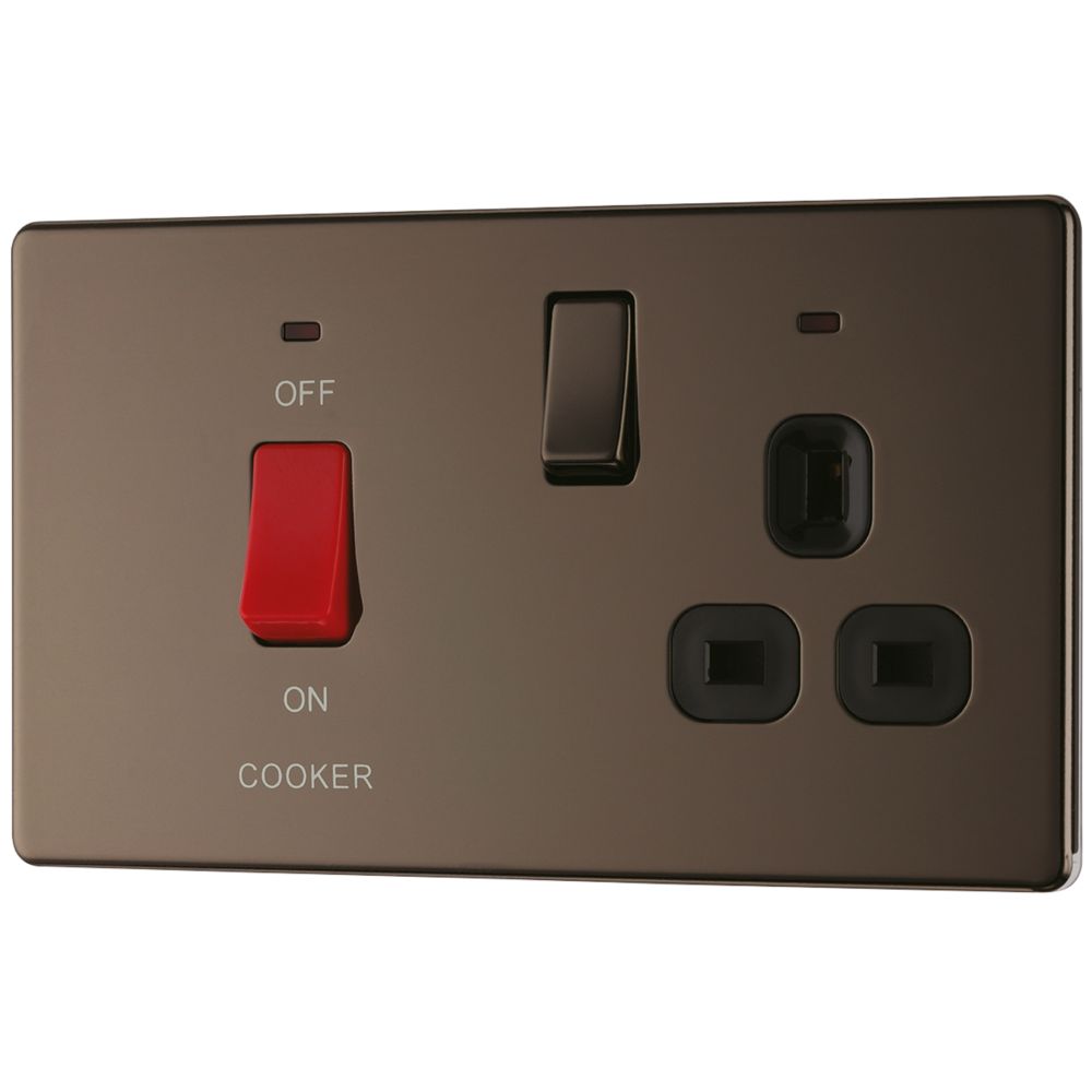 LAP 45A 2Gang DP Cooker Switch & 13A DP Switched Socket Black Nickel