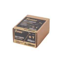 Turbo TX  TX Double-Countersunk  Multipurpose Screws 5mm x 80mm 100 Pack