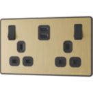 British General Evolve 13A 2-Gang SP Switched Socket + 3.25A 45W 2-Outlet Type C USB Charger Satin Brass with Black Inserts