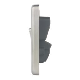 Hager Sollysta WRDP84NBSW 20A 1-Gang 2P+E Control Switch Brushed Steel with LED with White Inserts