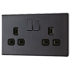 LAP Power Socket 13A 2-Gang DP Switched Power Socket Slate Grey with Black Inserts (612KJ)