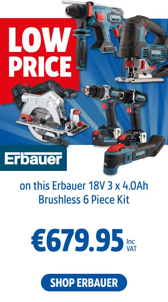 Low Price on this Erbauer 18V 3 x 4.0Ah Brushless 6 Piece Kit