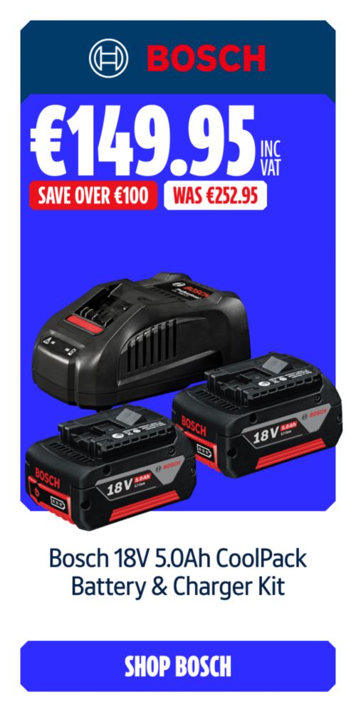 Save Over €100 Inc VAT on this Bosch 18V 5.0Ah CoolPack Battery & Charger Kit. Shop Bosch