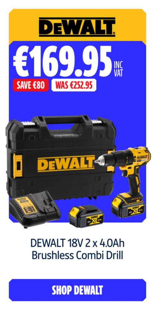 Save €80 Inc VAT on this DEWALT 18V 2 x 4.0Ah Brushless Combi Drill. Shop DEWALT