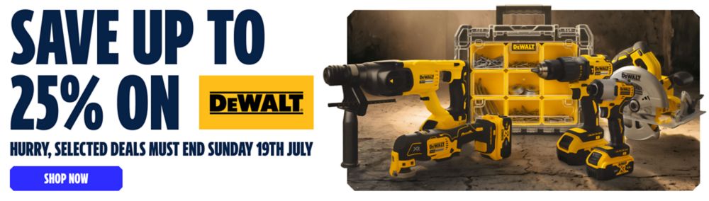 Save up to 25% on DEWALT! Hurry, selected deals must end Sunday 19th July. Shop Now