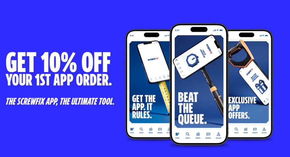 Get 10% off your first App Order! The Screwfix App. The Ultimate Tool.