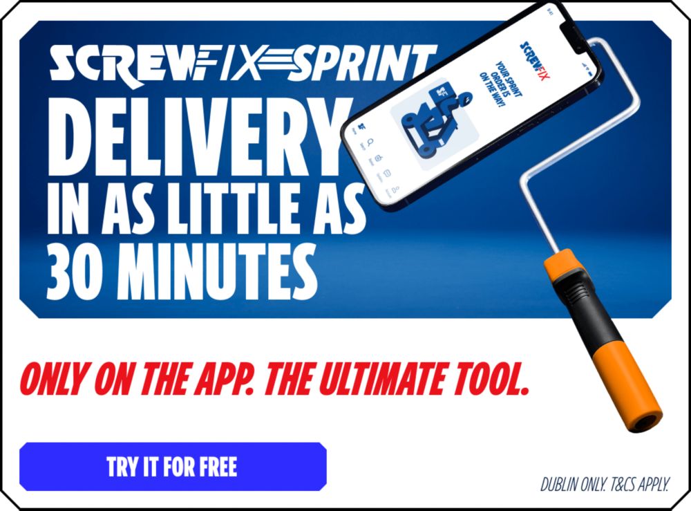 Screwfix Sprint. Delivery in as little as 30 minutes. Only on the App. The Ultimate Tool. Try it for Free.