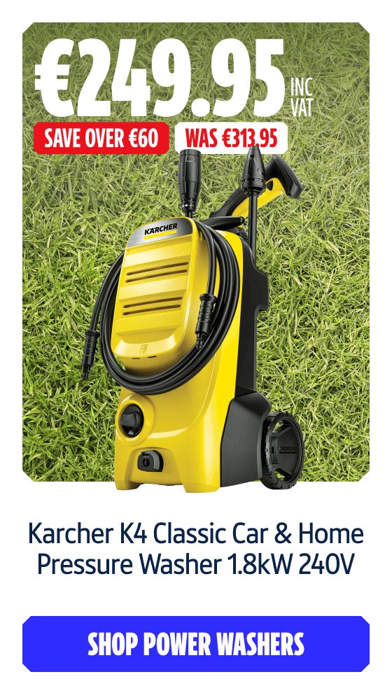 Save Over €60 Inc VAT on this Karcher K4 Classic Car & Home Pressure Washer 1.8kW 240V. Shop Power Washers