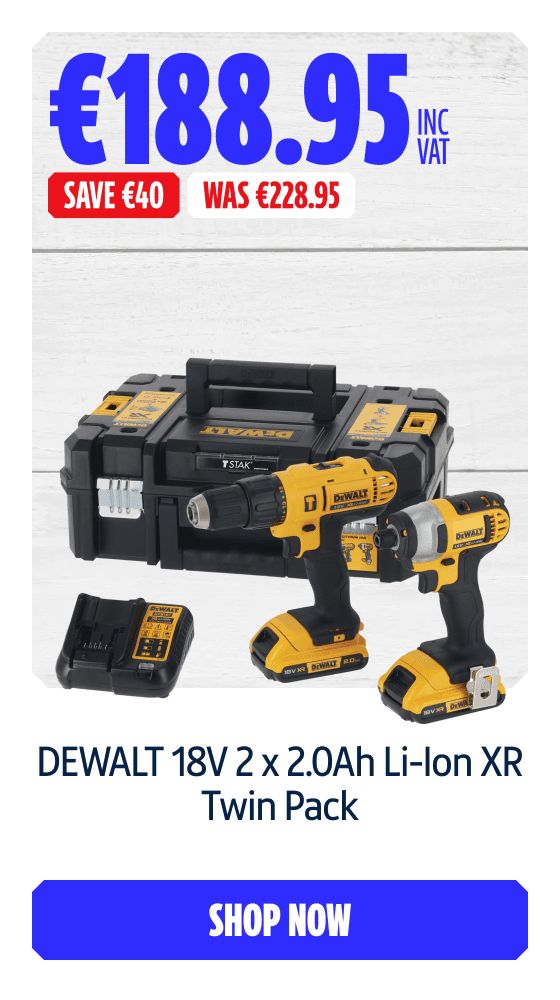 Save €40 Inc VAT on this DEWALT 18V 2 x 2.0Ah Li-Ion XR Twin Pack. Shop Now