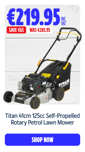 Save €65 Inc VAT on this Titan 41cm 125cc Self-Propelled Rotary Petrol Lawn Mower. Shop Now