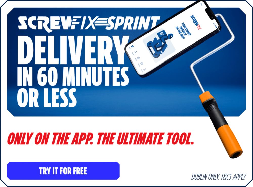 Screwfix Sprint. Delivery in 60 mins or less. Only on the App. The Ultimate Tool. Try it for Free.