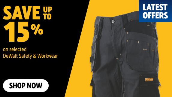Save up to 15% on selected DeWalt Safety & Workwear